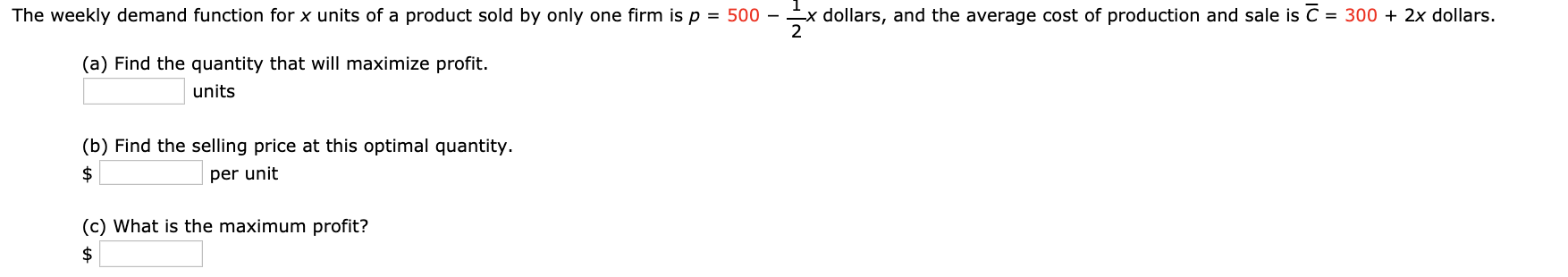 Solved The weekly demand function for x units of a product | Chegg.com