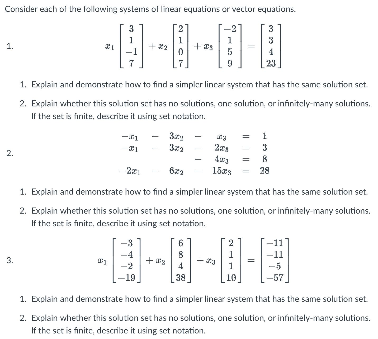 Solved Consider each of the following systems of linear | Chegg.com