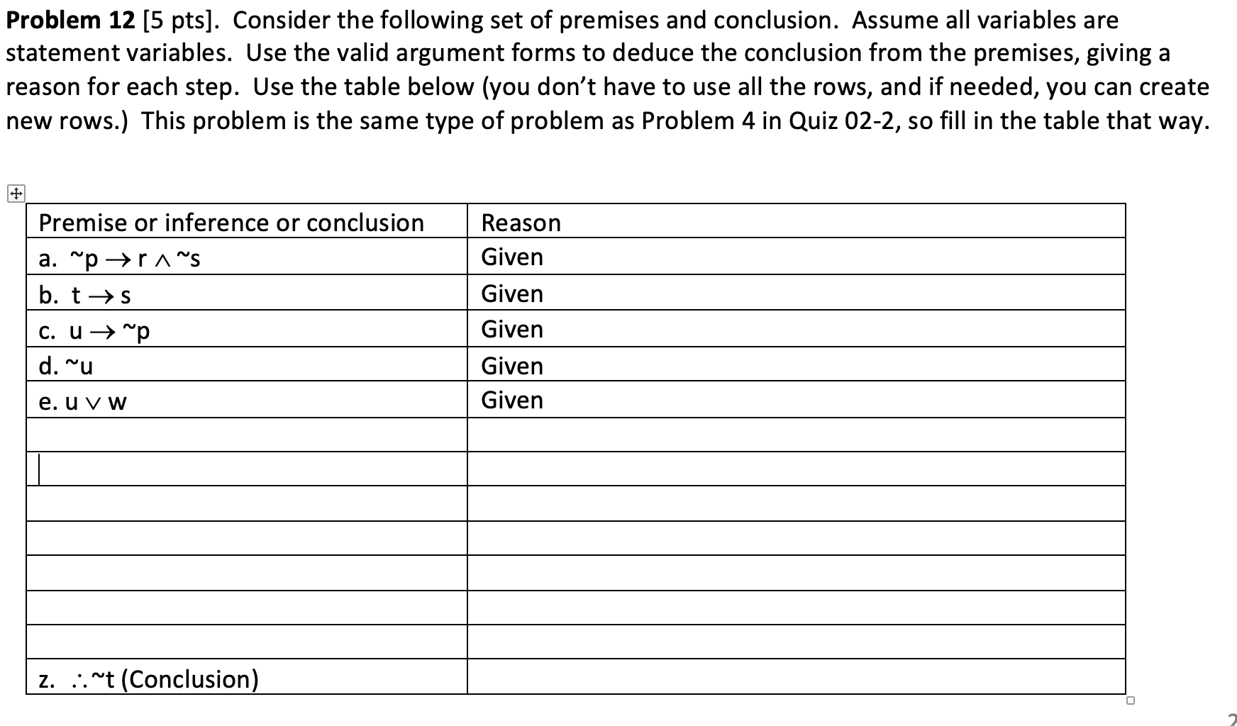 Solved Problem 12 [5 pts]. Consider the following set of | Chegg.com