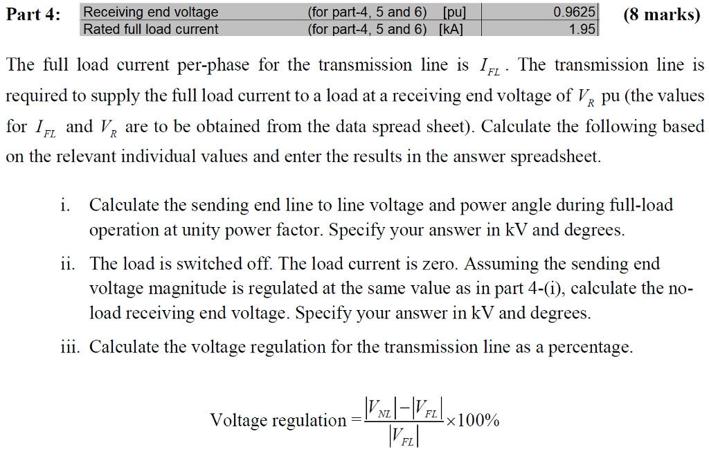 Solved Receiving end voltage Rated full load current for | Chegg.com