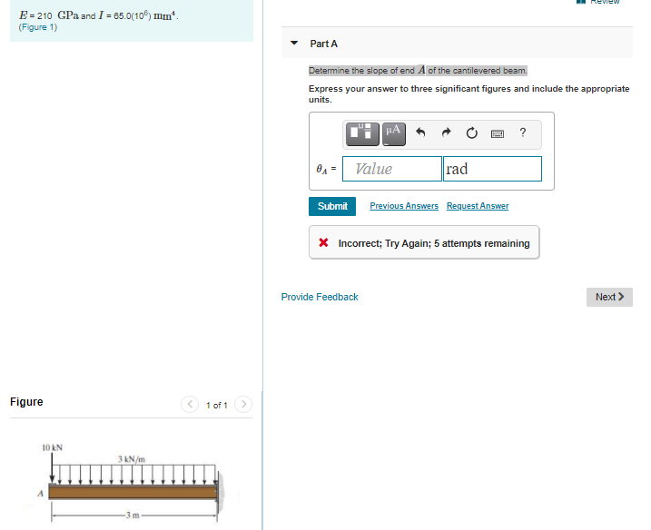 Solved Review E = 210 GPa and I = 65.0(106) mm". (Figure 1) | Chegg.com
