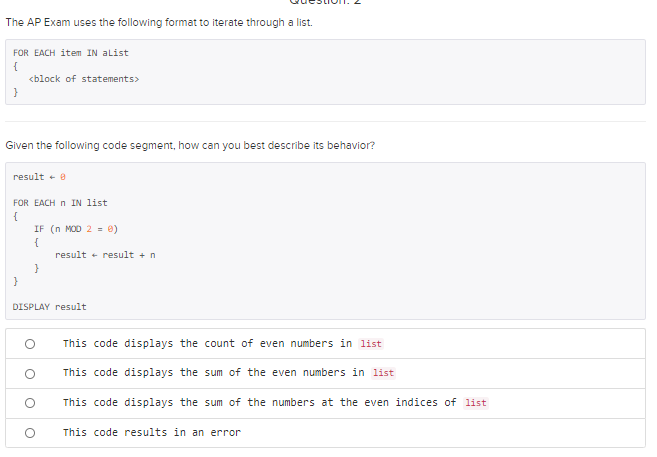 Solved The AP Exam uses the following format to iterate | Chegg.com
