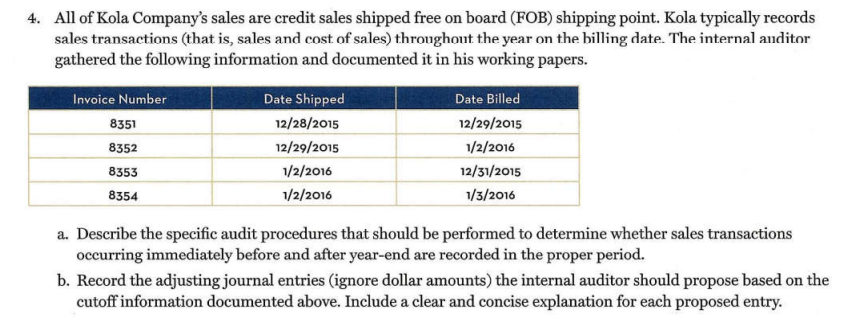 Solved 4. All of Kola Company&rsquo;s sales are credit sales | Chegg.com