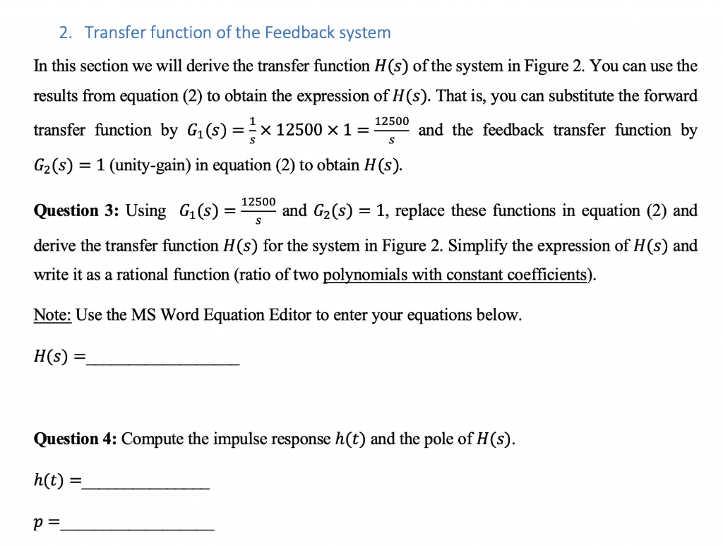 Solved 1. Transfer function of a Negative Feedback System In | Chegg.com