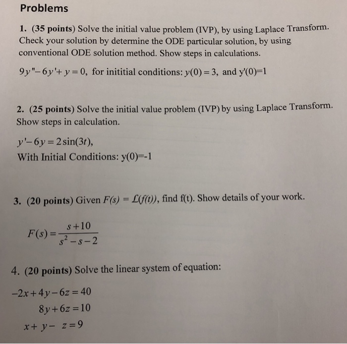 Solved Problems 1. (35 points) Solve the initial value | Chegg.com