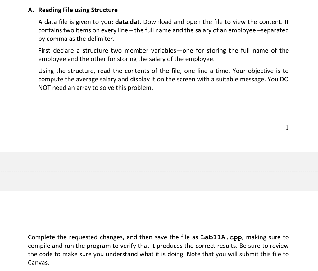 A. Reading File using Structure A data file is given | Chegg.com