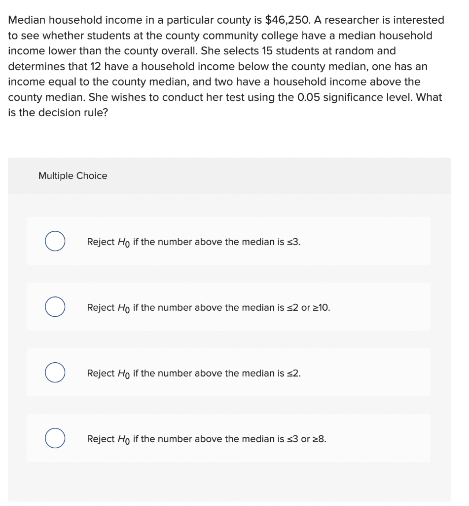 Solved Median household in a particular county is