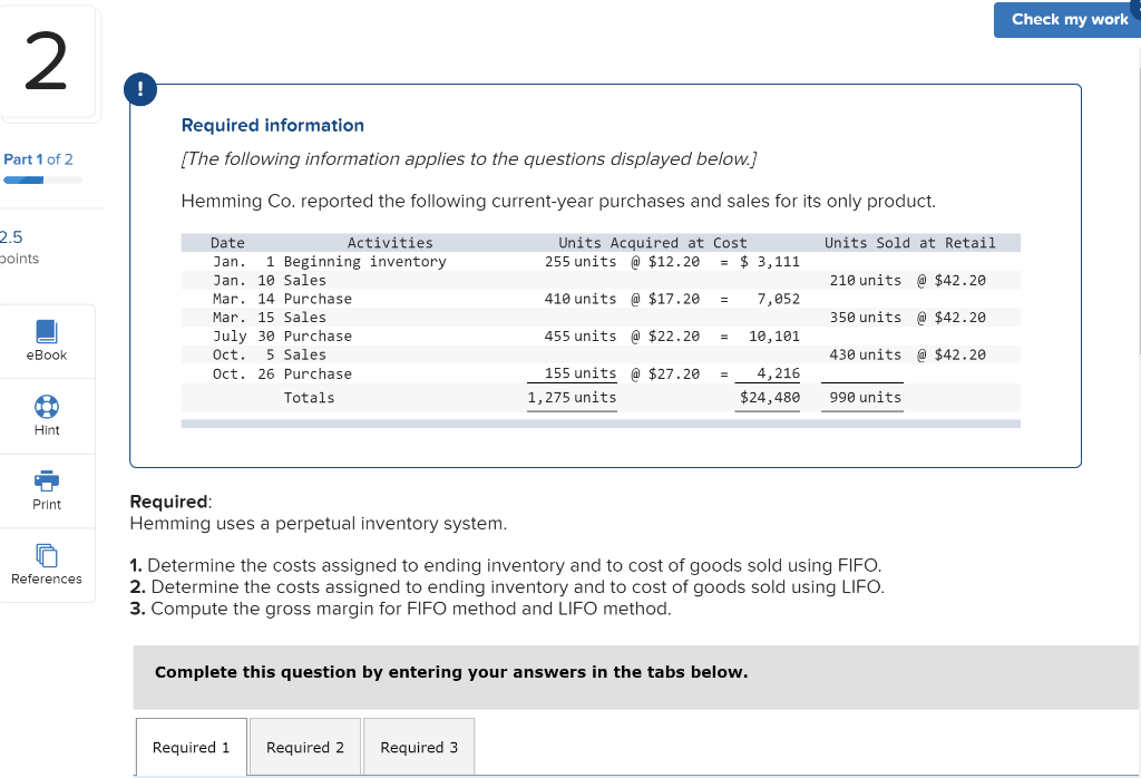 Solved Check my work Required information (The following | Chegg.com