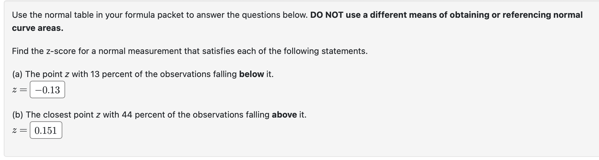 Solved Use the normal table in your formula packet to answer | Chegg.com