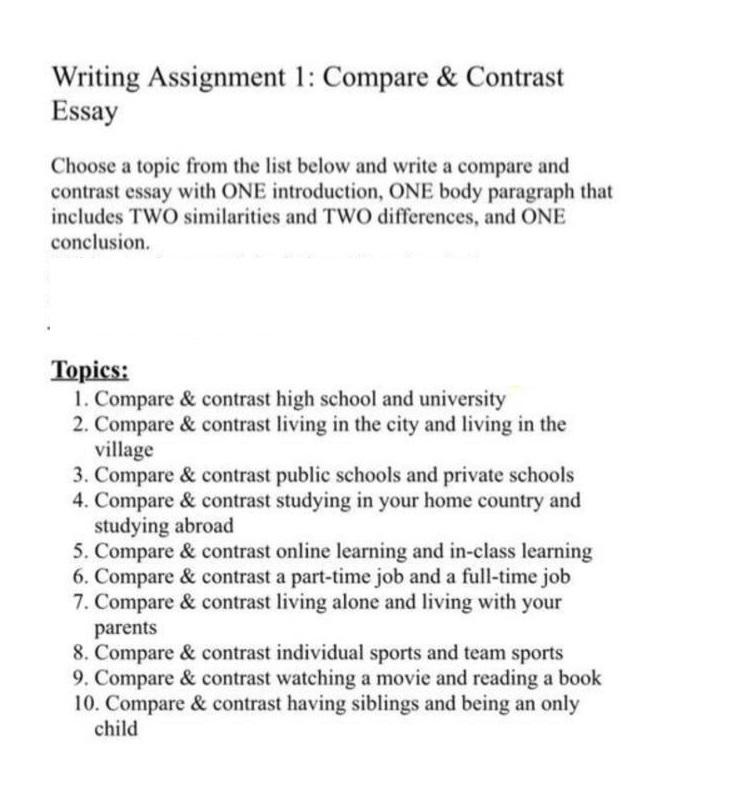 compare contrast essay topics