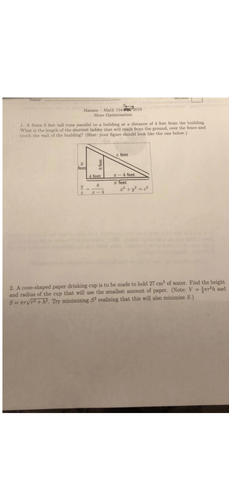 Solved Hansen - Math 154 2019 More Optimization 1. A fence 8 | Chegg.com