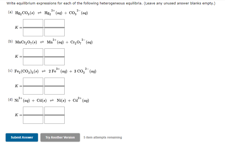 Solved Write Equilibrium Expressions For Each Of The 1370