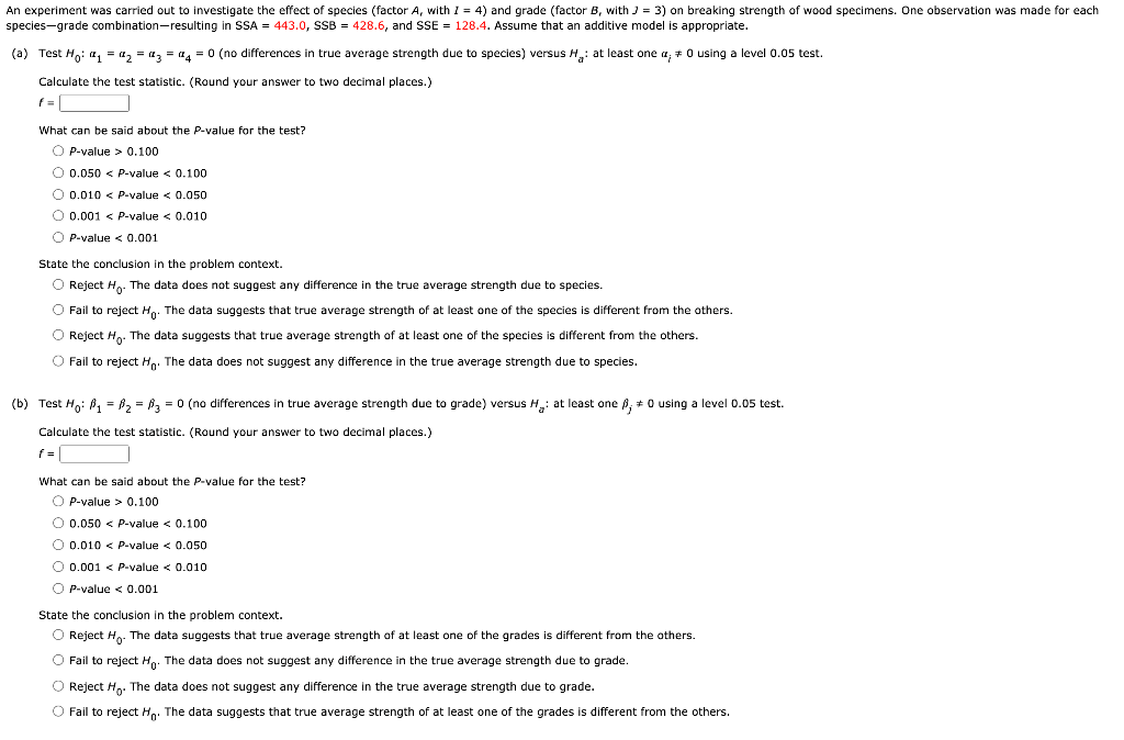 Solved An experiment was carried out to investigate the | Chegg.com