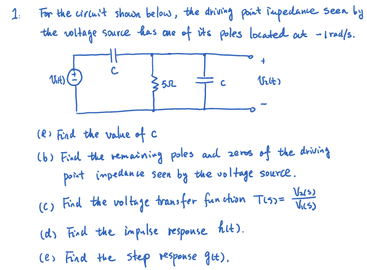 Solved 1: . For the circuit shown below, the driving point | Chegg.com