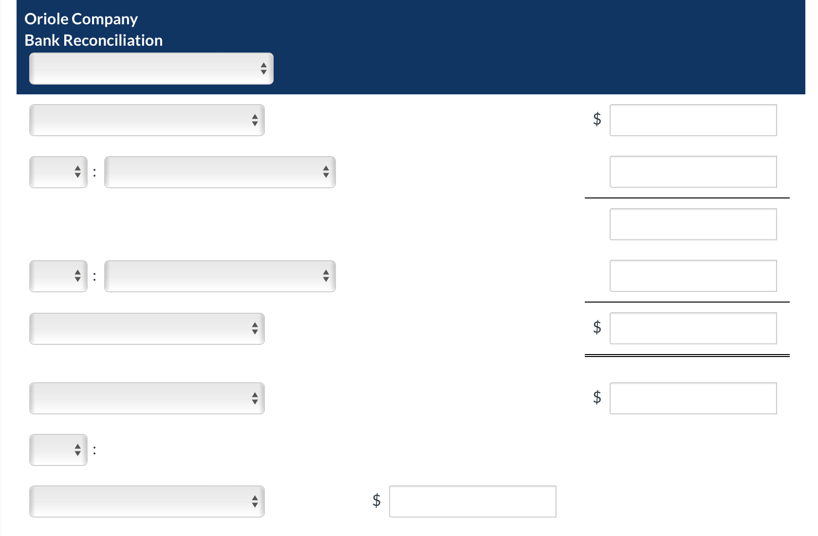 Solved Oriole Company Bank Reconciliation Using the