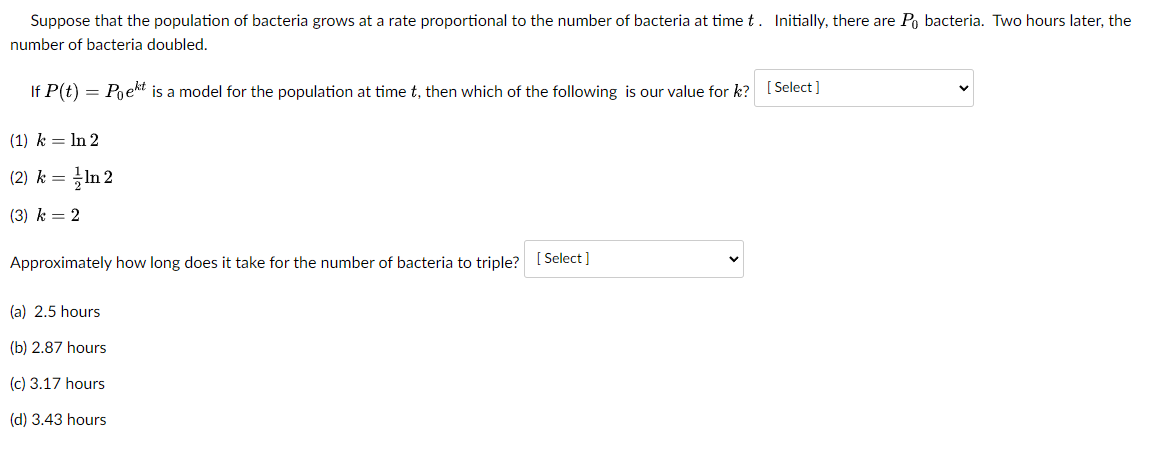 Solved Suppose that the population of bacteria grows at a | Chegg.com
