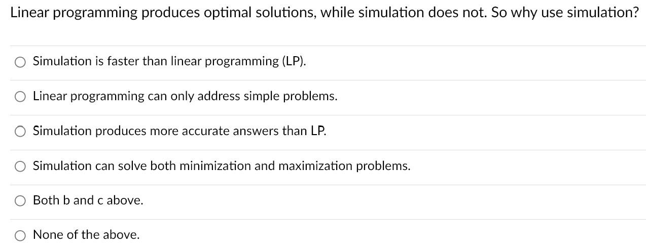 Solved Linear programming produces optimal solutions, while | Chegg.com