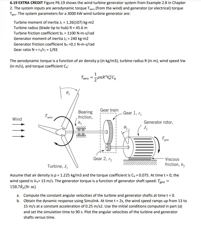 Solved 6.19 EXTRA CREDIT Figure P6.19 shows the wind turbine