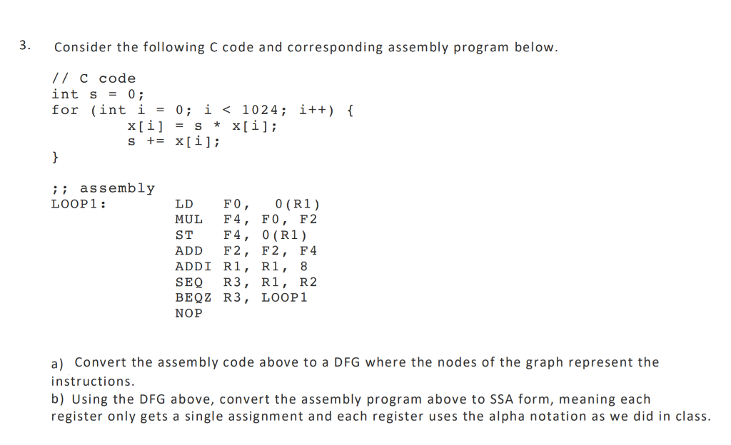 3. Consider the following C code and corresponding | Chegg.com