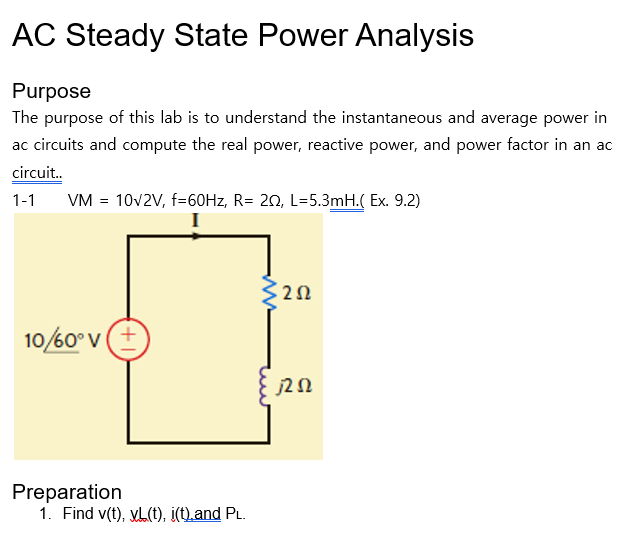 Solved AC Steady State Power Analysis Purpose The purpose of