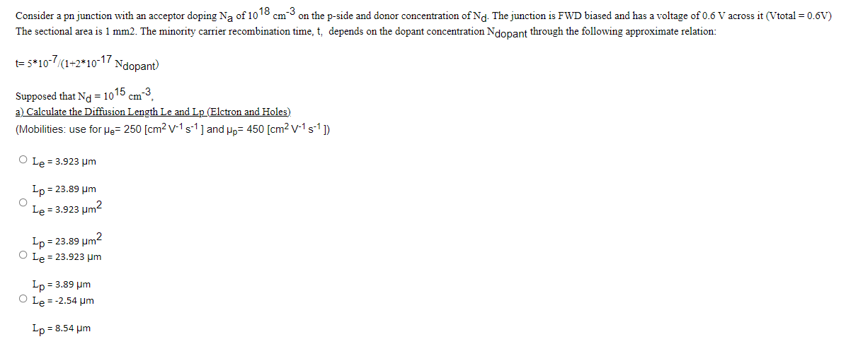Solved Consider a pn junction with an acceptor doping Na of | Chegg.com