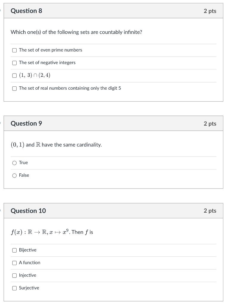 Solved Question 8 2 pts Which one(s) of the following sets | Chegg.com