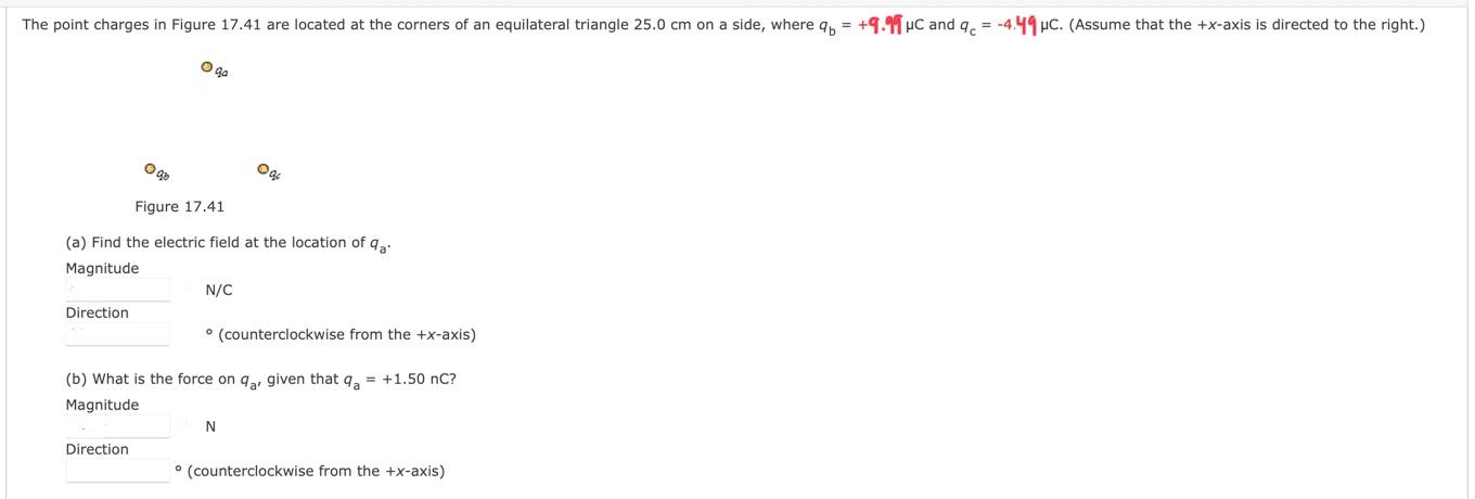 Solved The point charges in Figure 17.41 are located at the | Chegg.com