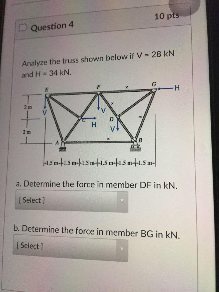 Solved 10 pts Question 4 Analyze the truss shown below if V | Chegg.com