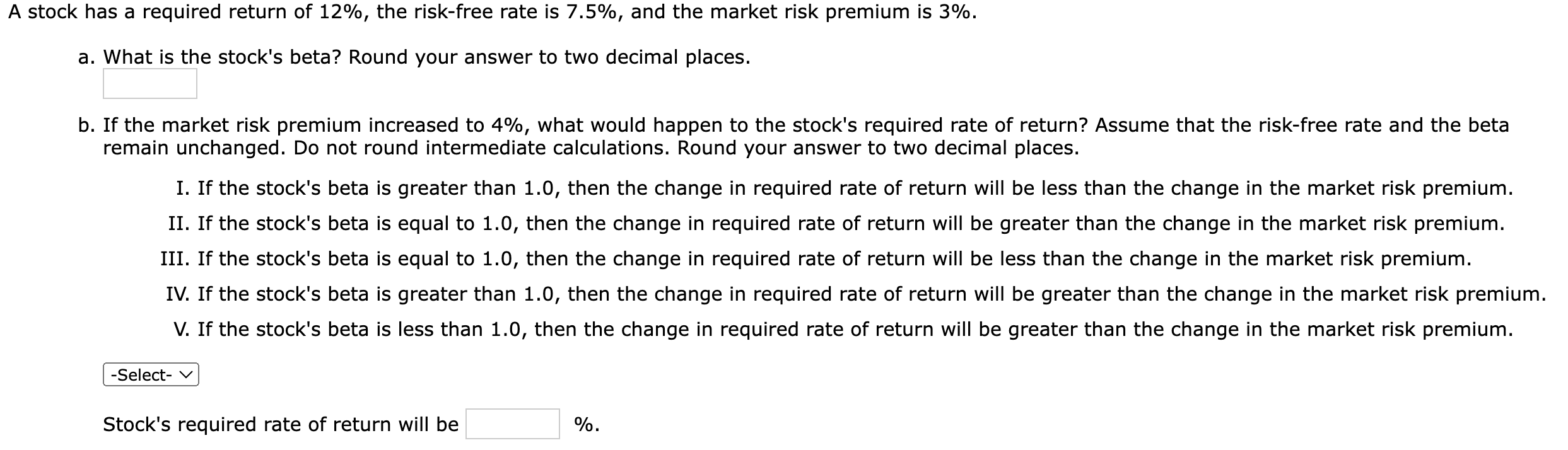 Solved stock has a required return of 12%, the risk-free | Chegg.com