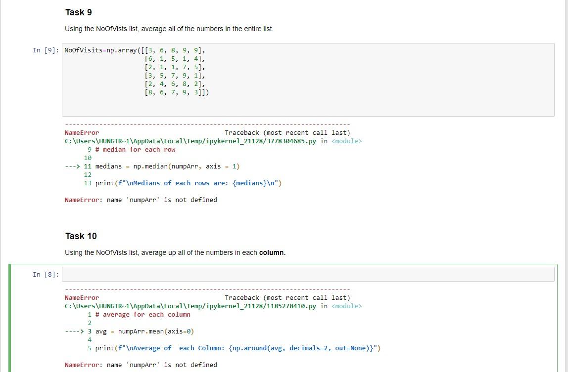 Solved Task 9 Using the Noofvists list, average all of the | Chegg.com