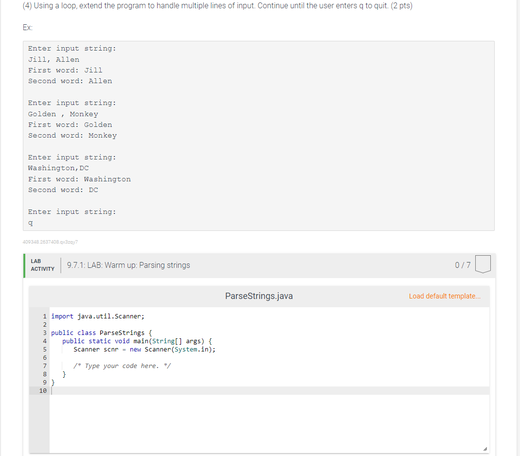 Solved 9.7 LAB: Warm up: Parsing strings (1) Prompt the user