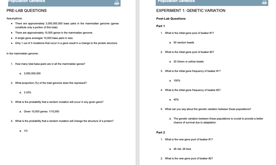 experiment 1 genetic variation