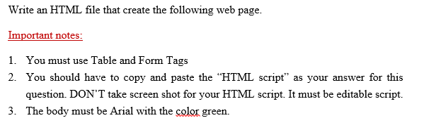 Solved Write an HTML file that create the following web | Chegg.com