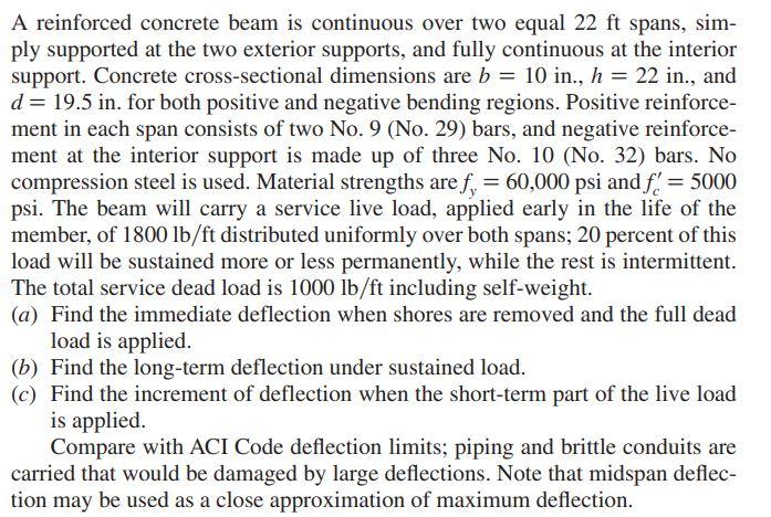 Solved A reinforced concrete beam is continuous over two | Chegg.com