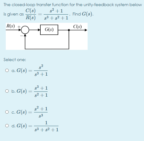 Solved 1 The Closed Loop Transfer Function For The Un Chegg Com