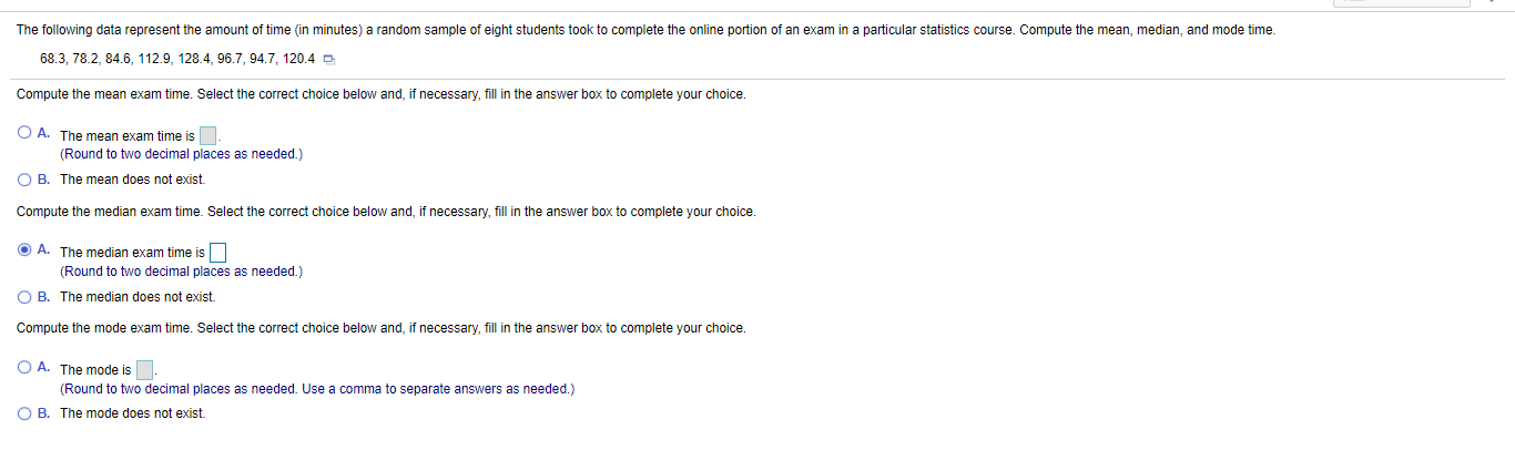 Solved The following data represent the amount of time (in | Chegg.com
