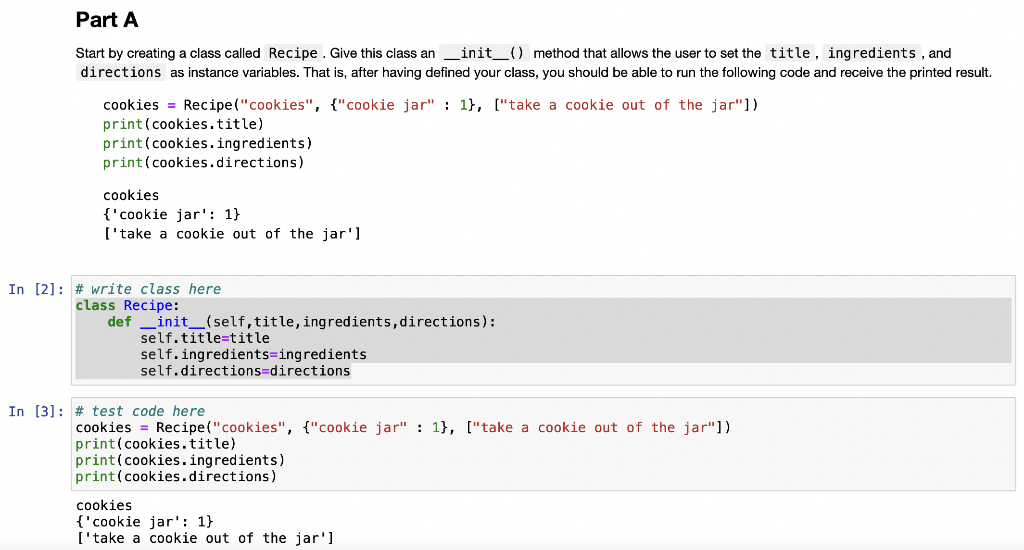 Solved Part A Start by creating a class called Recipe. Give | Chegg.com