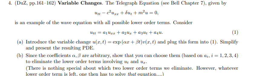 Solved utt−c2uxx+δut+m2u=0 an example of the wave equation | Chegg.com