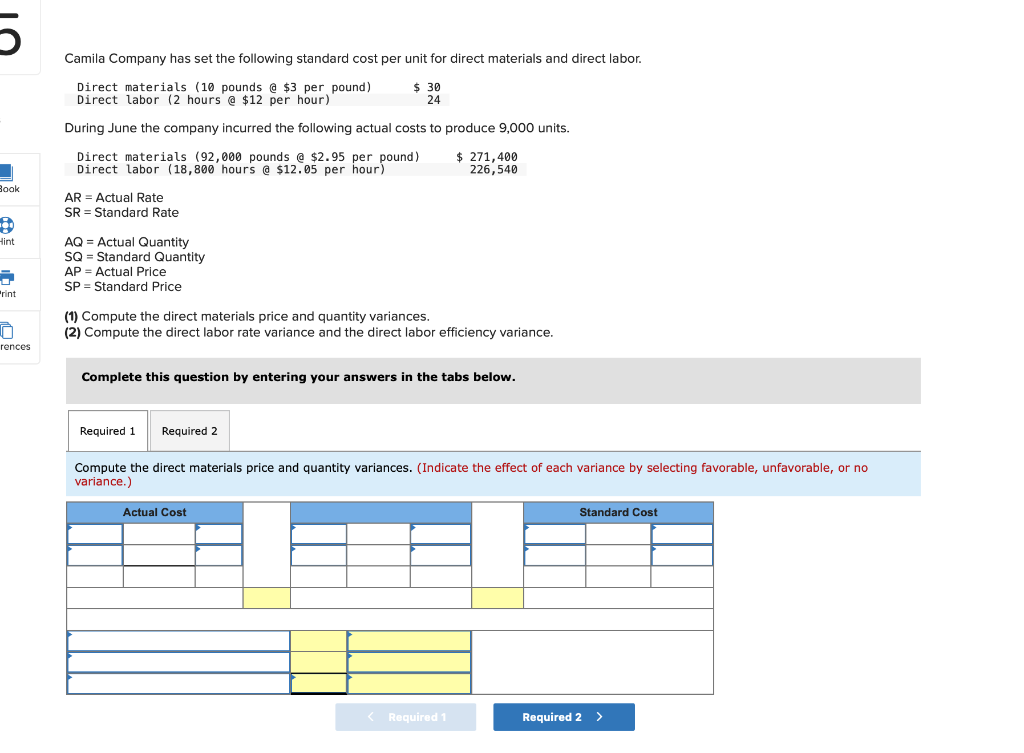 Solved Camila Company has set the following standard cost | Chegg.com