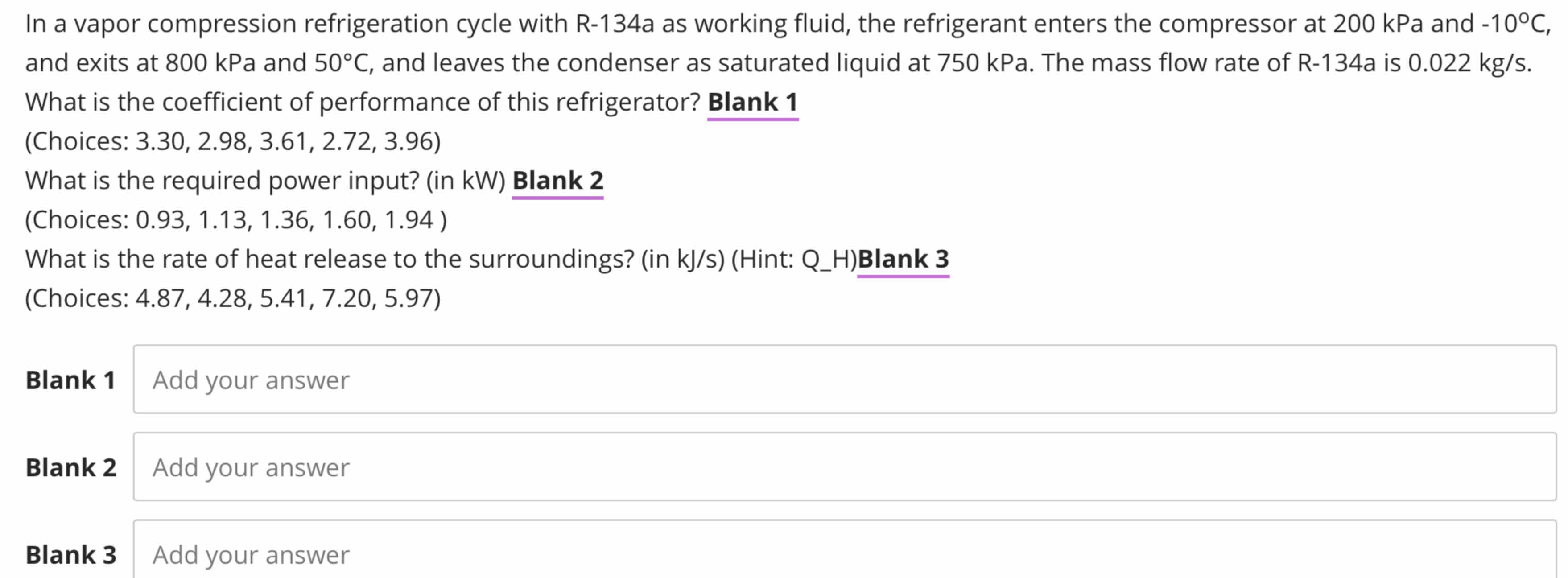 Solved In a vapor compression refrigeration cycle with | Chegg.com
