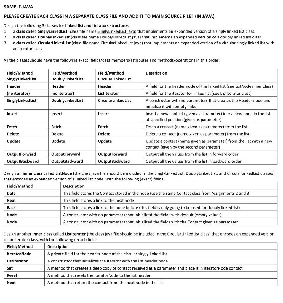 SAMPLE.JAVA PLEASE CREATE EACH CLASS IN A SEPARATE | Chegg.com