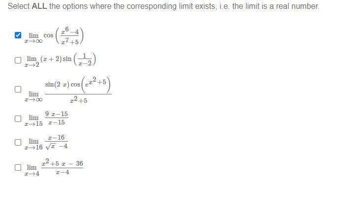 Solved Select ALL the options where the corresponding limit | Chegg.com