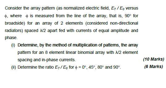 Solved Consider the array pattern (as normalized electric | Chegg.com
