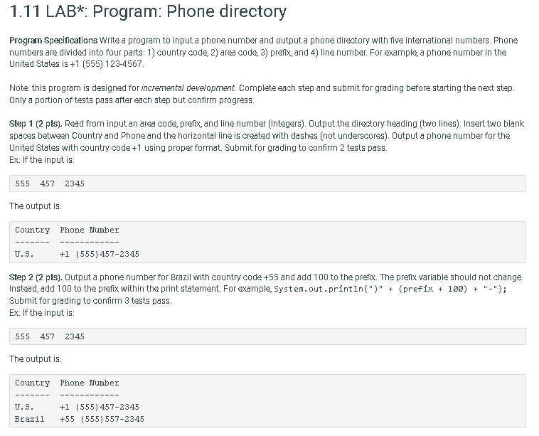 Solved JAVA 1.11 LAB*: Program: Phone directory JAVA i need | Chegg.com