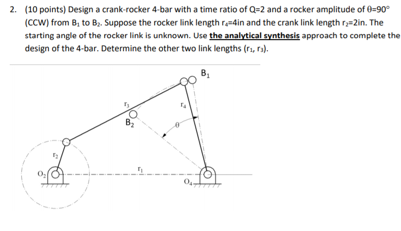 Solved 2. (10 points) Design a crank-rocker 4-bar with a | Chegg.com