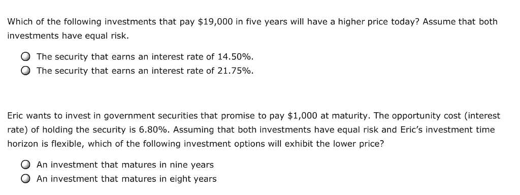 Solved Which of the following investments that pay $19,000 | Chegg.com