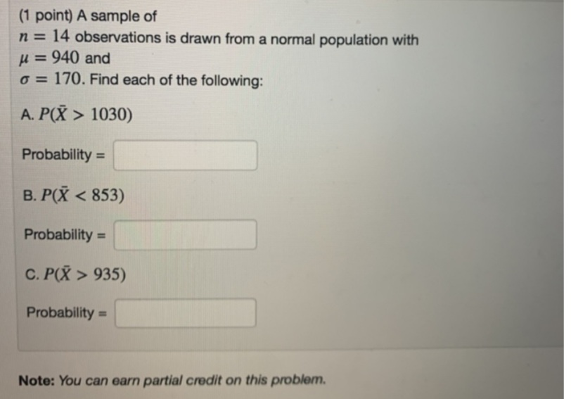 Solved (1 point) A sample of n = 14 observations is drawn | Chegg.com