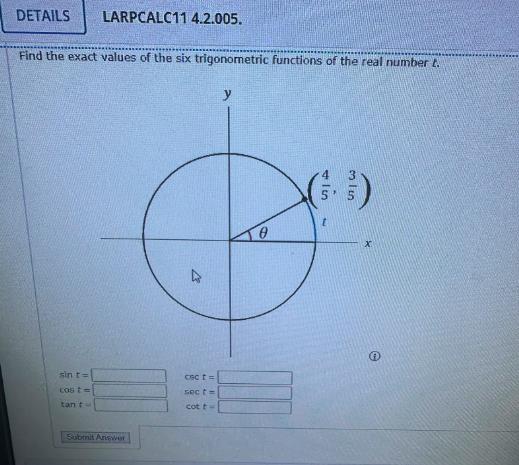 Solved Find the exact values of the six trigonometric | Chegg.com