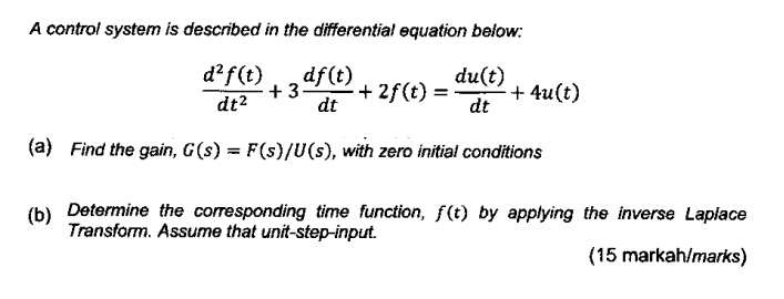 Solved A control system is described in the differential | Chegg.com