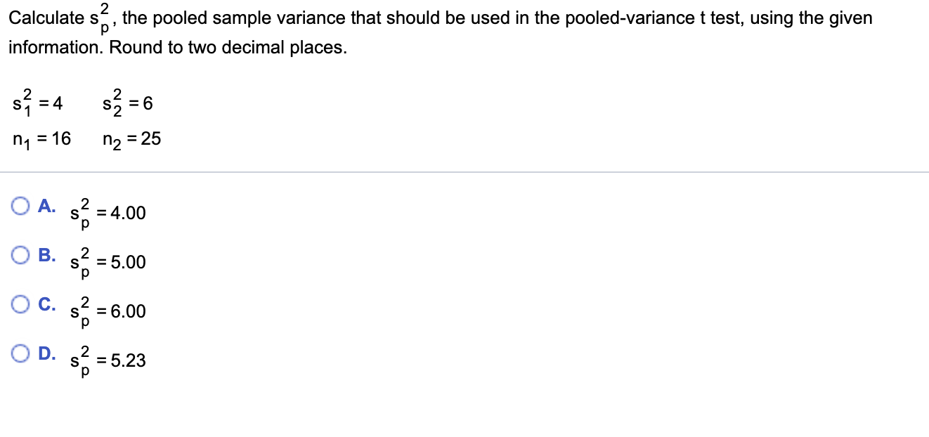 Solved 2 calculate s the pooled sample variance that should chegg